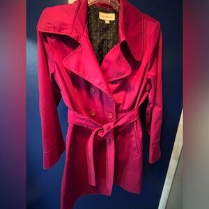 Merona XXL Bright Pink Fuchsia Raincoat Jacket EUC Belted and Lined with Pockets